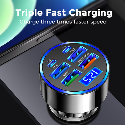 ⚡ Fast Charge All Your Devices at Once – 6‑in‑1 PD & QC Car Adapter.