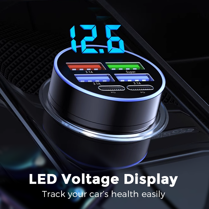 ⚡ Fast Charge All Your Devices at Once – 6‑in‑1 PD & QC Car Adapter.
