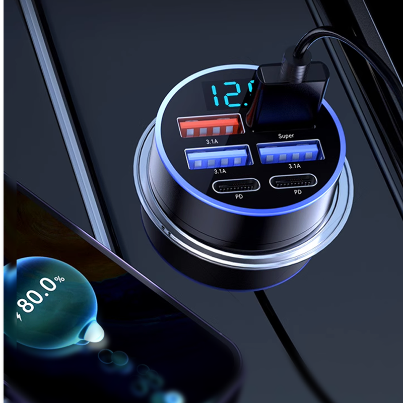 ⚡ Fast Charge All Your Devices at Once – 6‑in‑1 PD & QC Car Adapter.