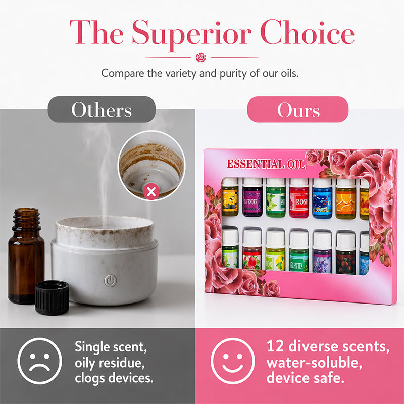 🔥Limited Time 50% Off！12-Scent Essential Oil Set – Water-Soluble & Diffuser-Ready Design