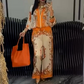 Floral Printed Two-Piece Set – Zipper Top & Wide-Leg Pants