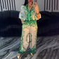 Floral Printed Two-Piece Set – Zipper Top & Wide-Leg Pants