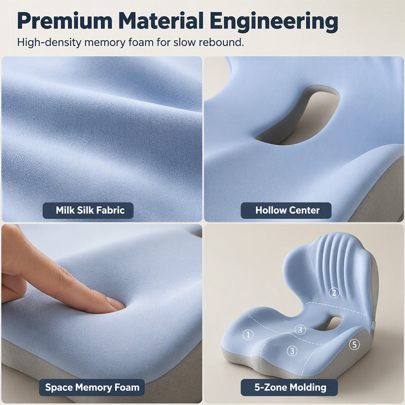 🎉 2026 Sale — Over 47,300 Sold!🪑 Ergonomic Memory Foam Seat Cushion with Back Support
