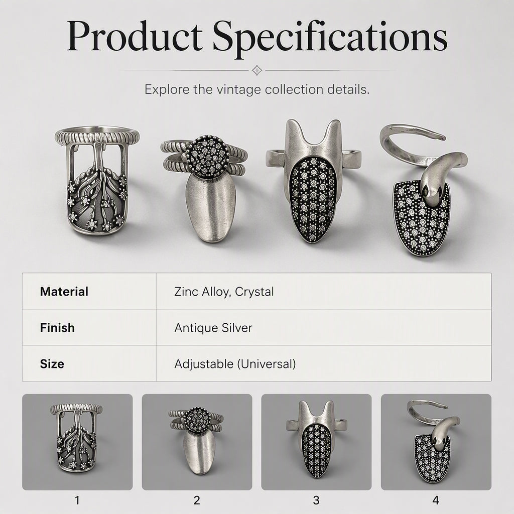 Gothic Fingernail Rings – Adjustable & Vintage Style Design
