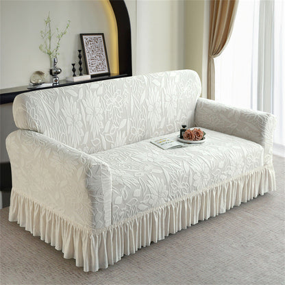 Refresh Old Sofa Instantly! Elastic Ruffle Jacquard Slipcover