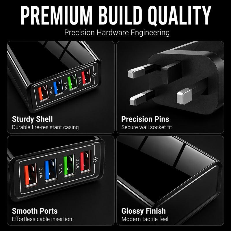 Charge 4 Devices Instantly! No-Overheat Fireproof USB Hub