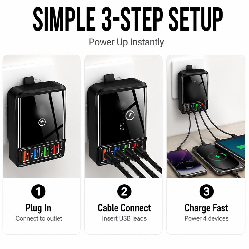 Charge 4 Devices Instantly! No-Overheat Fireproof USB Hub