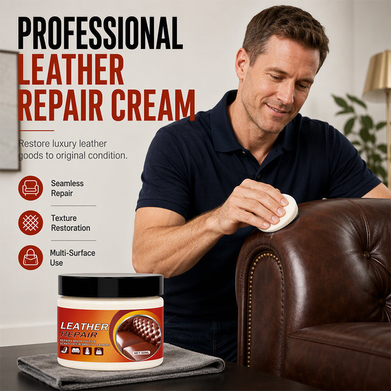 🛋️50% OFF NOW! Multi‑Functional Leather Scratch Repair Cream‑Professional Seamless Leather Restorer, Texture Restoration Balm for Sofa, Car Seats, Bags & Shoes