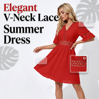 Chic V-Neck Dress with Lace Cutout Details