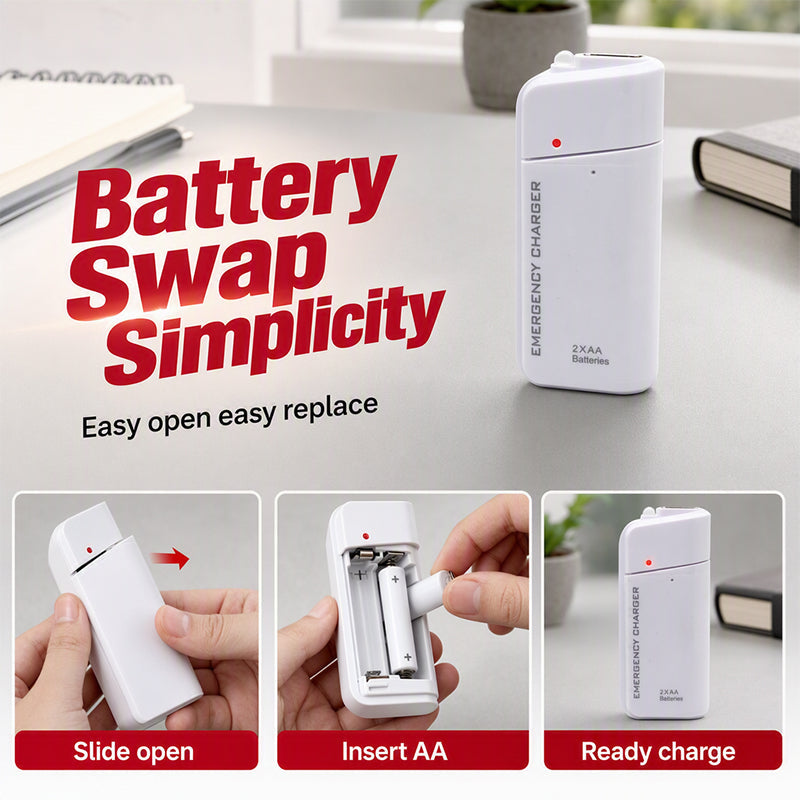 Emergency AA Phone Charger – USB Backup & Compact Design, No More Dead Battery