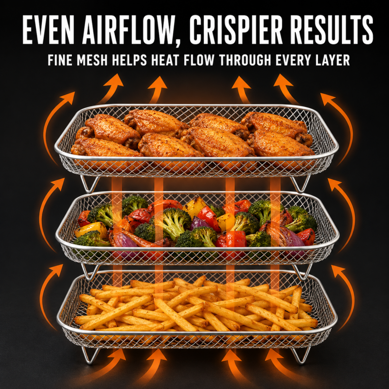 Cook 3 Layers Instantly! Stackable Stainless Steel Air Fryer Rack