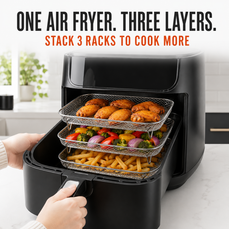 Cook 3 Layers Instantly! Stackable Stainless Steel Air Fryer Rack
