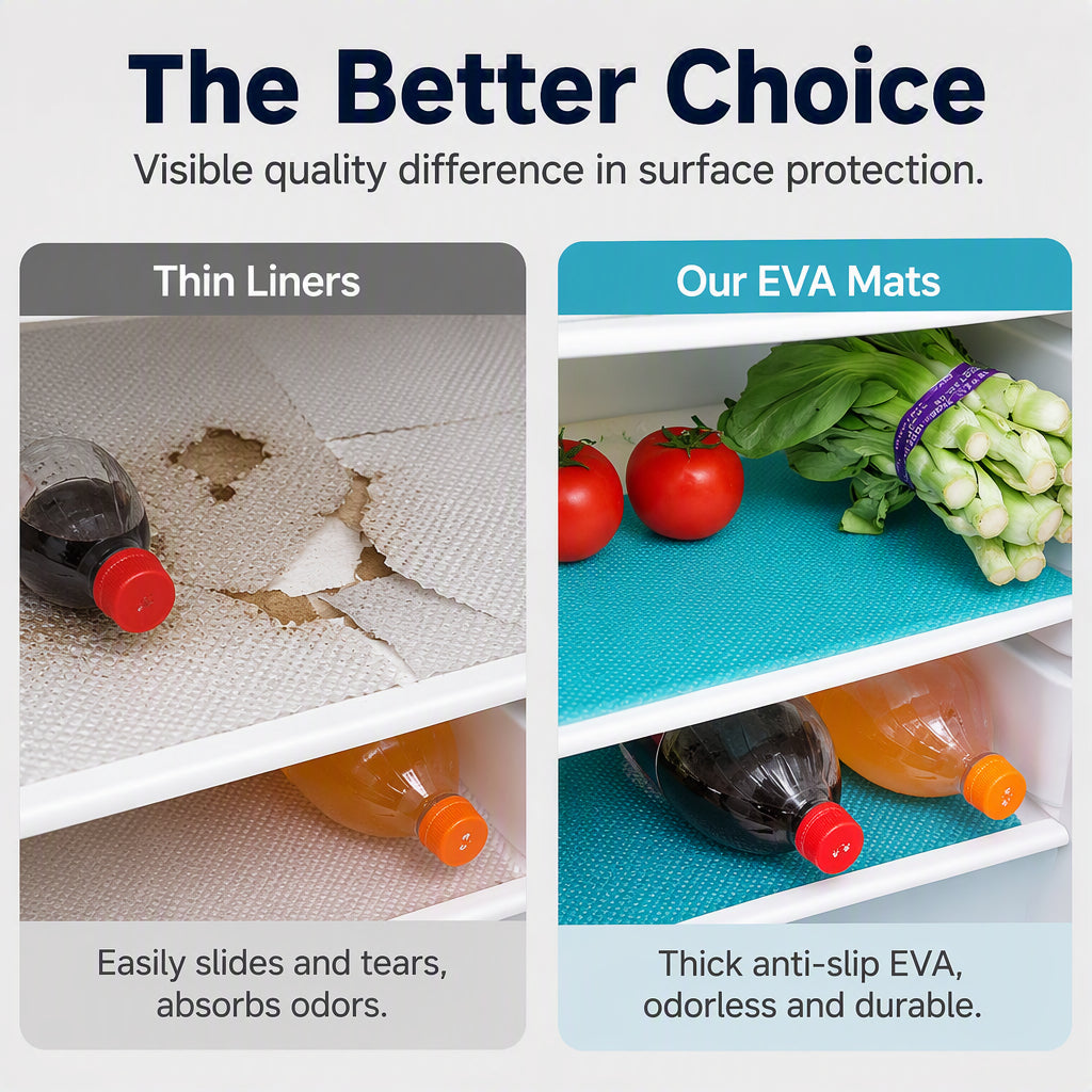 Protect Shelves Instantly! No-Slip Cut-to-Fit Fridge Liners