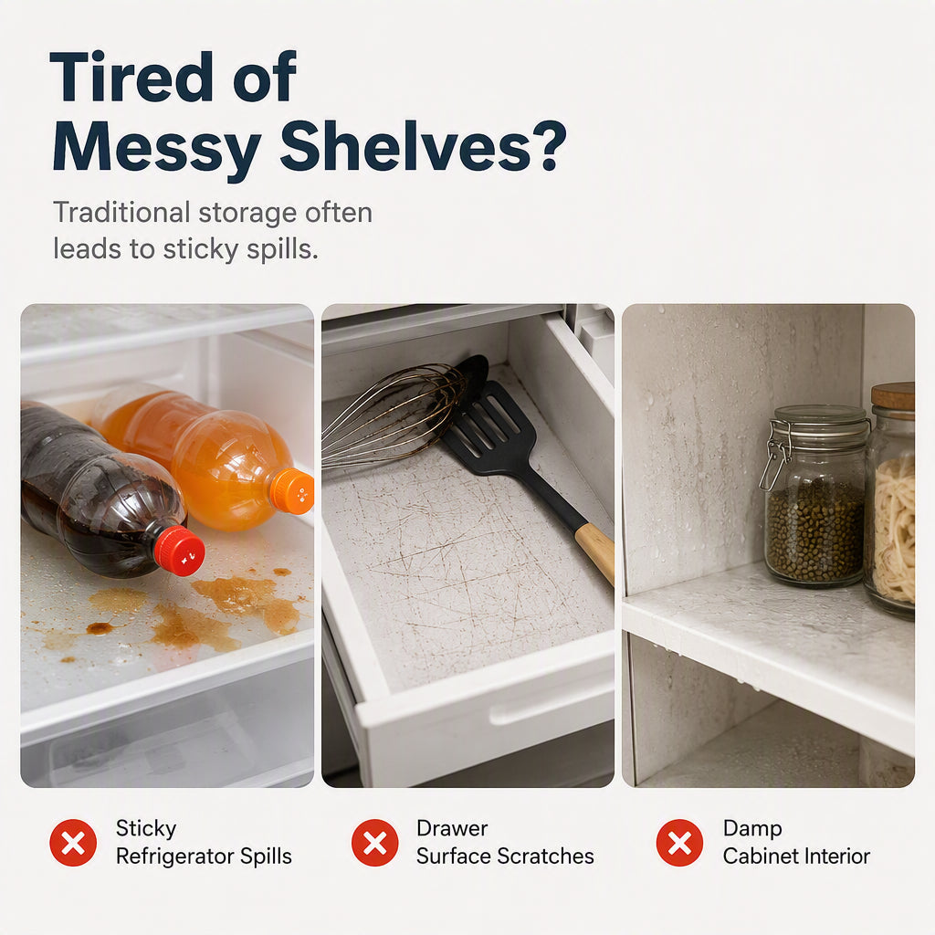 Protect Shelves Instantly! No-Slip Cut-to-Fit Fridge Liners