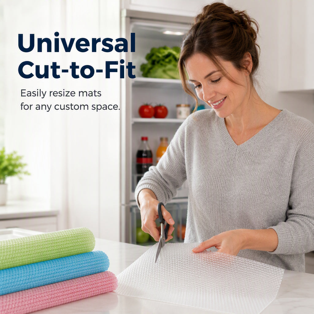 Protect Shelves Instantly! No-Slip Cut-to-Fit Fridge Liners