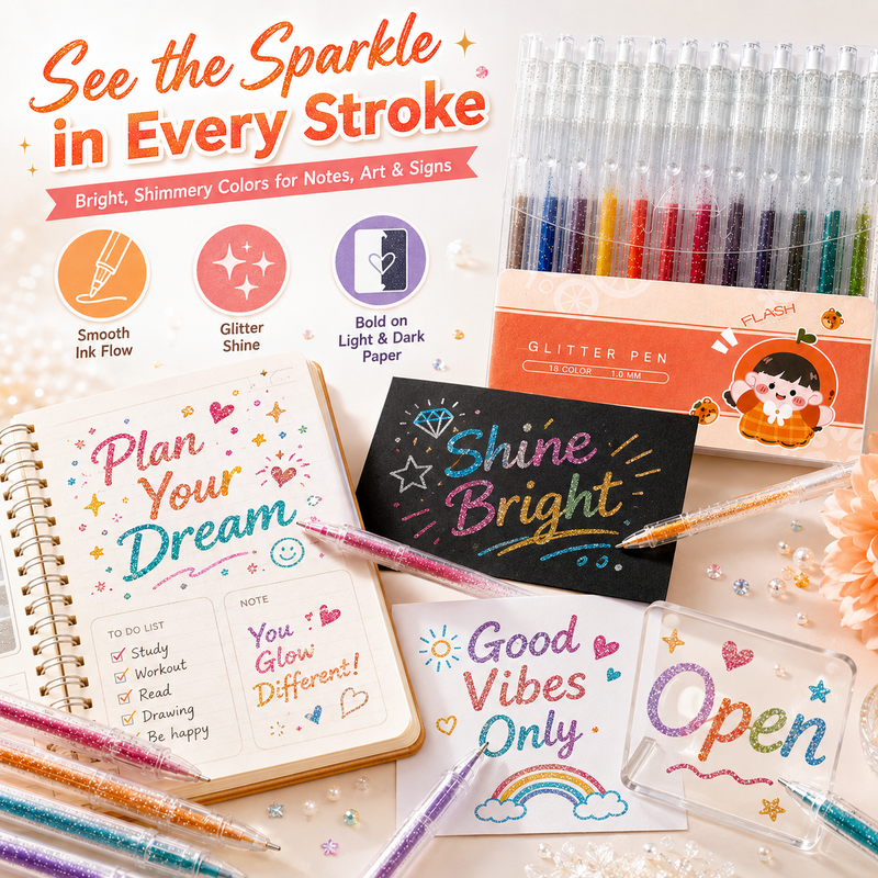 Sparkle on Any Page! No-Smudge Quick-Dry Glitter Pens