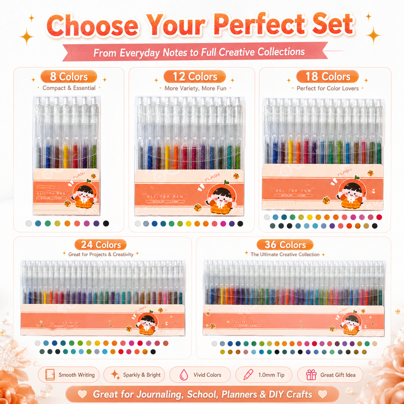 Sparkle on Any Page! No-Smudge Quick-Dry Glitter Pens