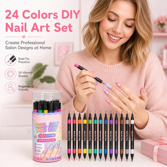 Draw Nail Art Instantly! No-Clog Dual-Tip 24-Color Pens