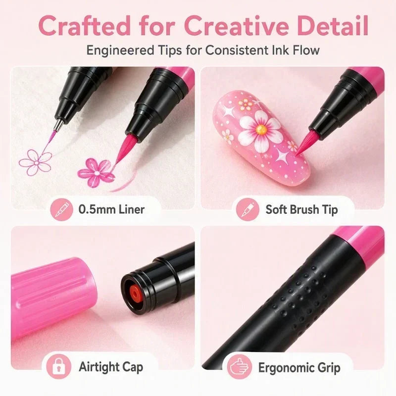 Create Nail Art Instantly! 24-Color Dual-Ended Nail Pens Set