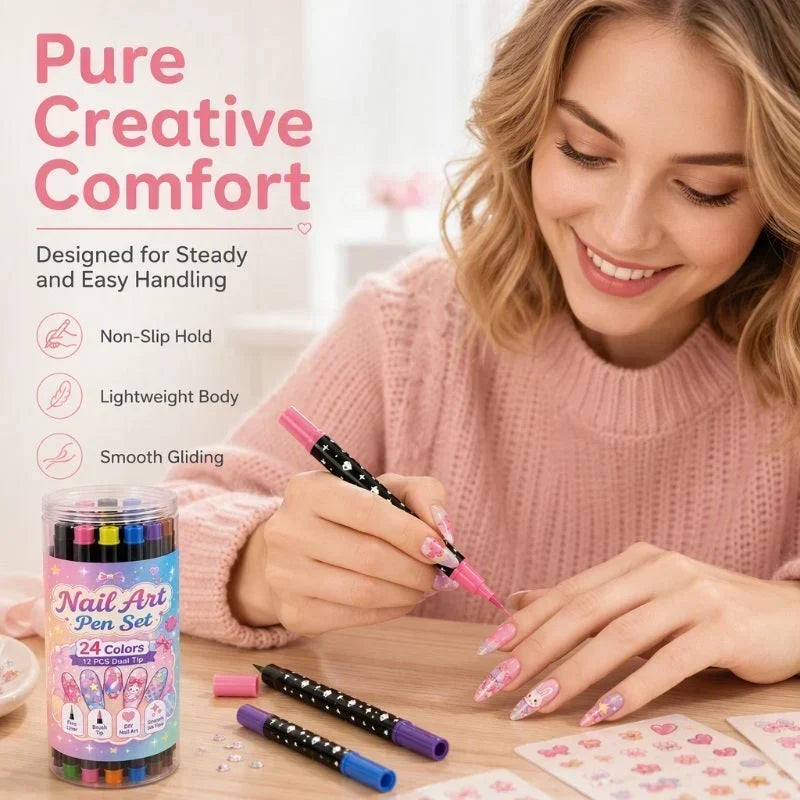 Create Nail Art Instantly! 24-Color Dual-Ended Nail Pens Set