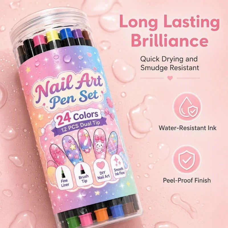 Create Nail Art Instantly! 24-Color Dual-Ended Nail Pens Set