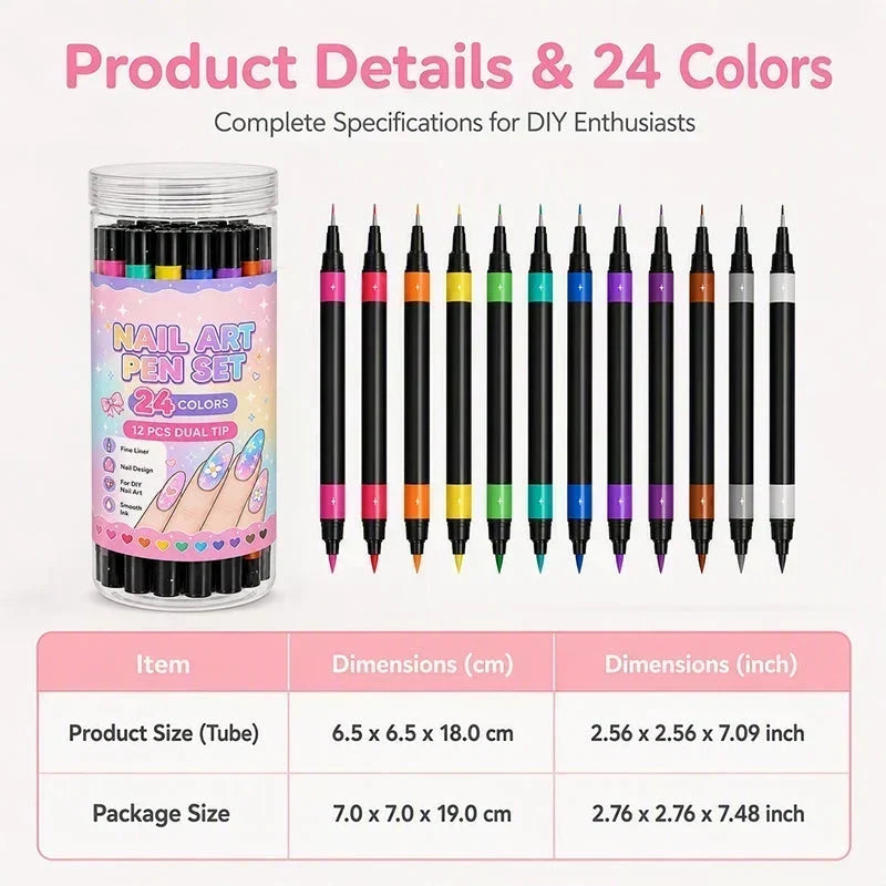 Create Nail Art Instantly! 24-Color Dual-Ended Nail Pens Set
