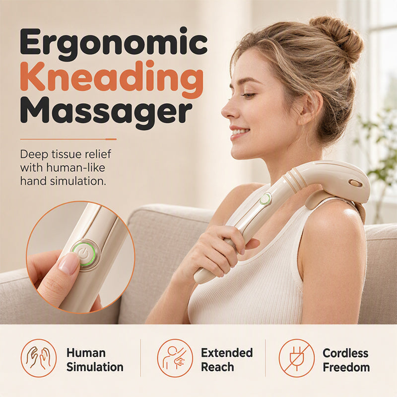 Relax Sore Muscles Instantly! Cordless Long-Handle Kneading Massager