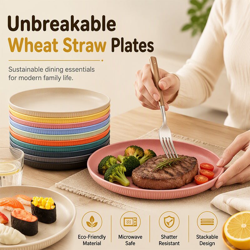 Serve Any Meal Anywhere! Unbreakable Dishwasher-Safe Wheat Plates