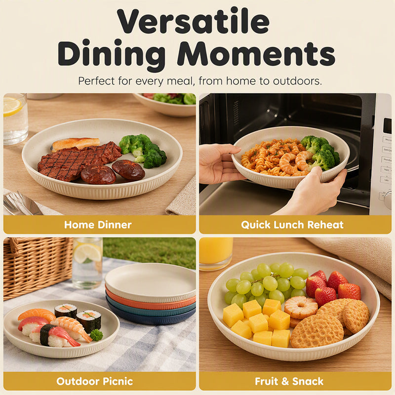 Serve Any Meal Anywhere! Unbreakable Dishwasher-Safe Wheat Plates
