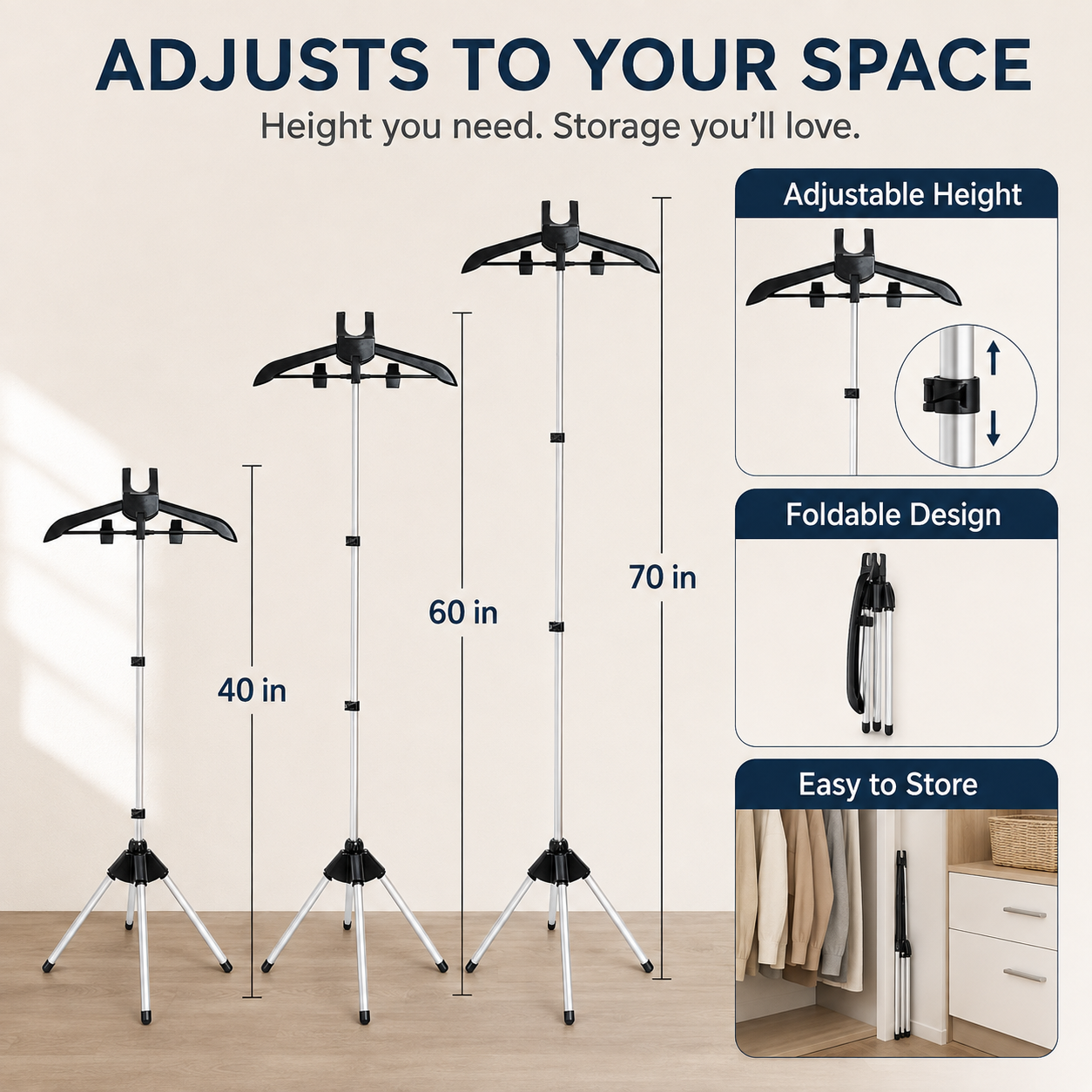 Steam Anywhere Instantly! No-Tip Foldable Tripod Garment Stand
