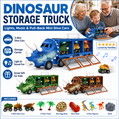 Launch Dino Fun Instantly! Light-Up No-Mess Storage Truck Playset