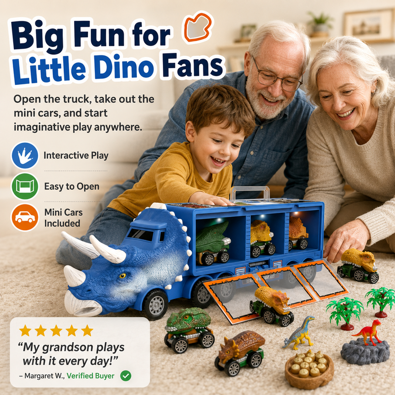 Launch Dino Fun Instantly! Light-Up No-Mess Storage Truck Playset