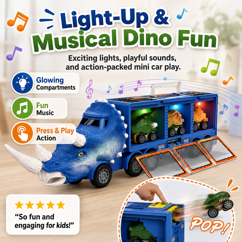 Launch Dino Fun Instantly! Light-Up No-Mess Storage Truck Playset