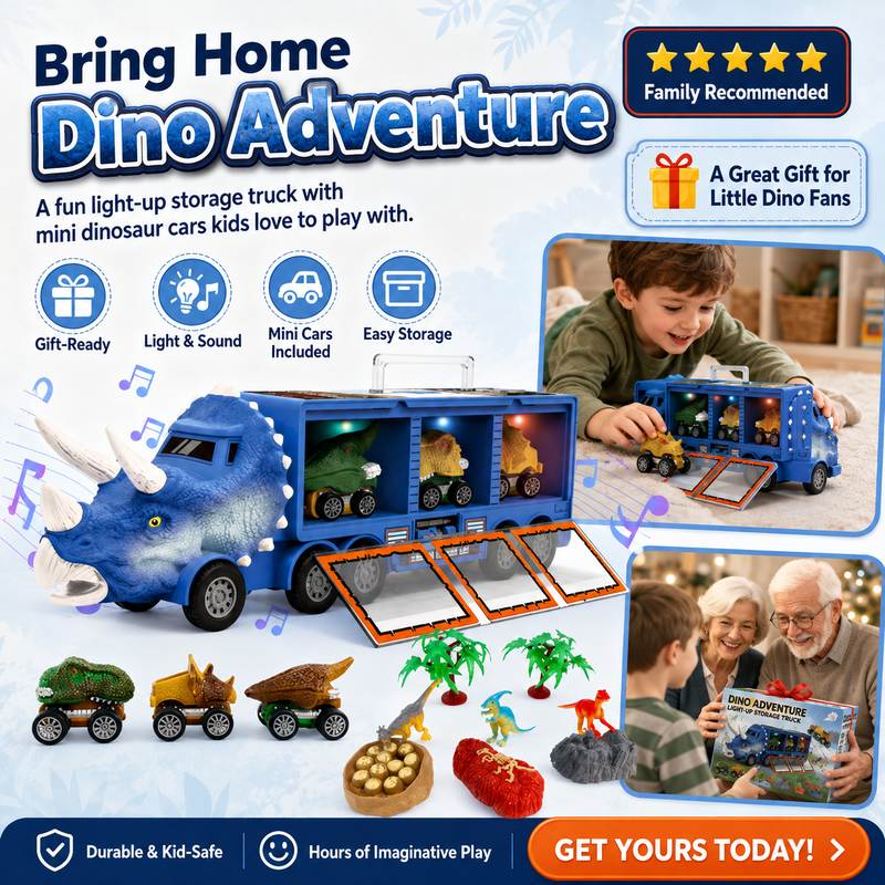 Launch Dino Fun Instantly! Light-Up No-Mess Storage Truck Playset