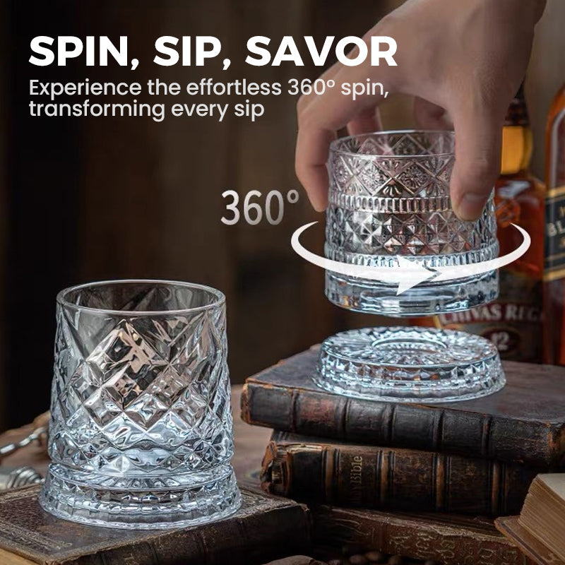 Spin Any Drink Instantly! No-Tip 360° Rotating Whiskey Glass