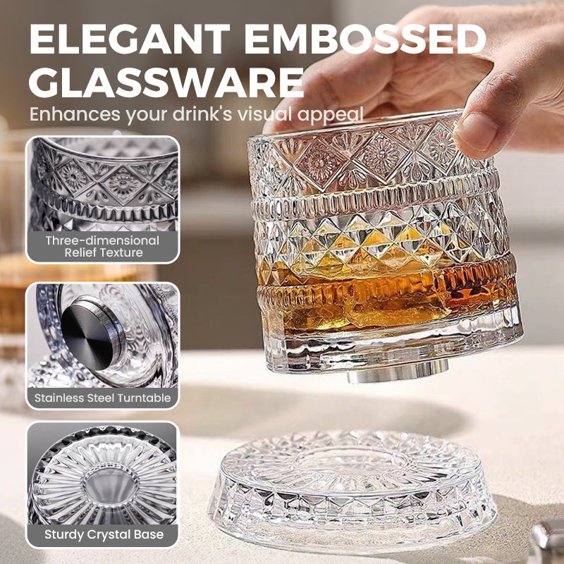Spin Any Drink Instantly! No-Tip 360° Rotating Whiskey Glass