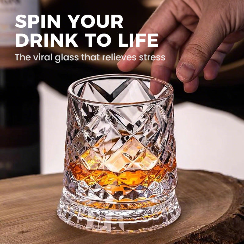 Spin Any Drink Instantly! No-Tip 360° Rotating Whiskey Glass
