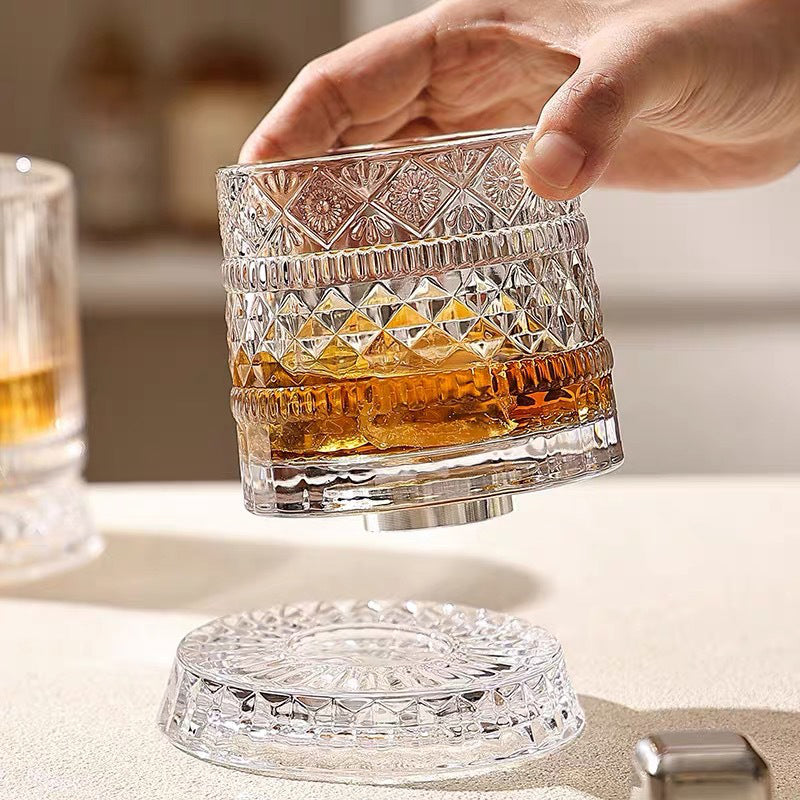 Spin Any Drink Instantly! No-Tip 360° Rotating Whiskey Glass