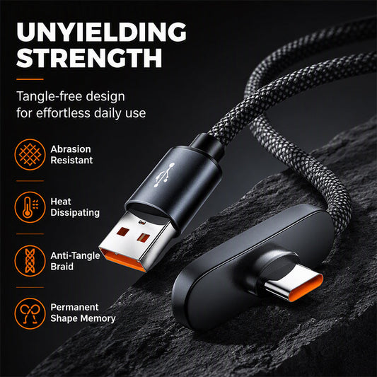 Charge While Gaming Instantly! No-Interference 100W Right-Angle Cable