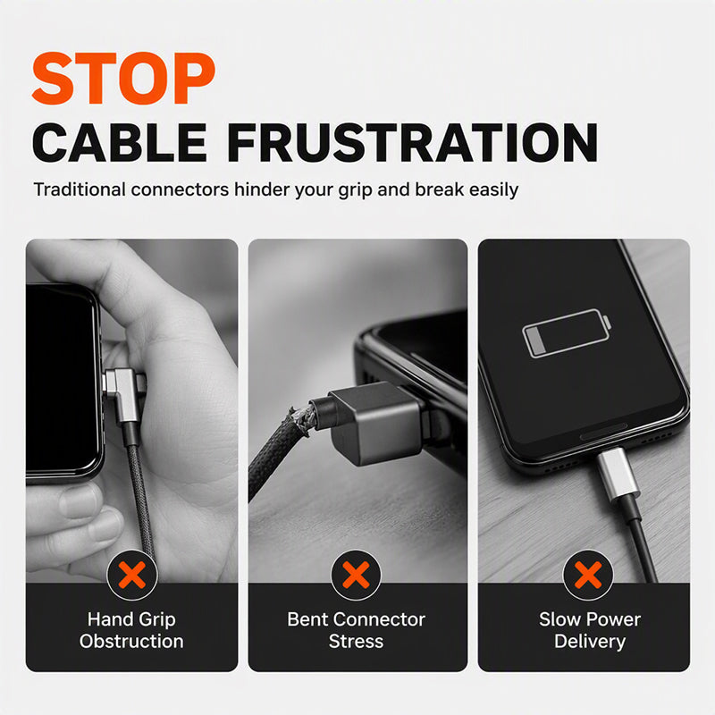 Charge While Gaming Instantly! No-Interference 100W Right-Angle Cable