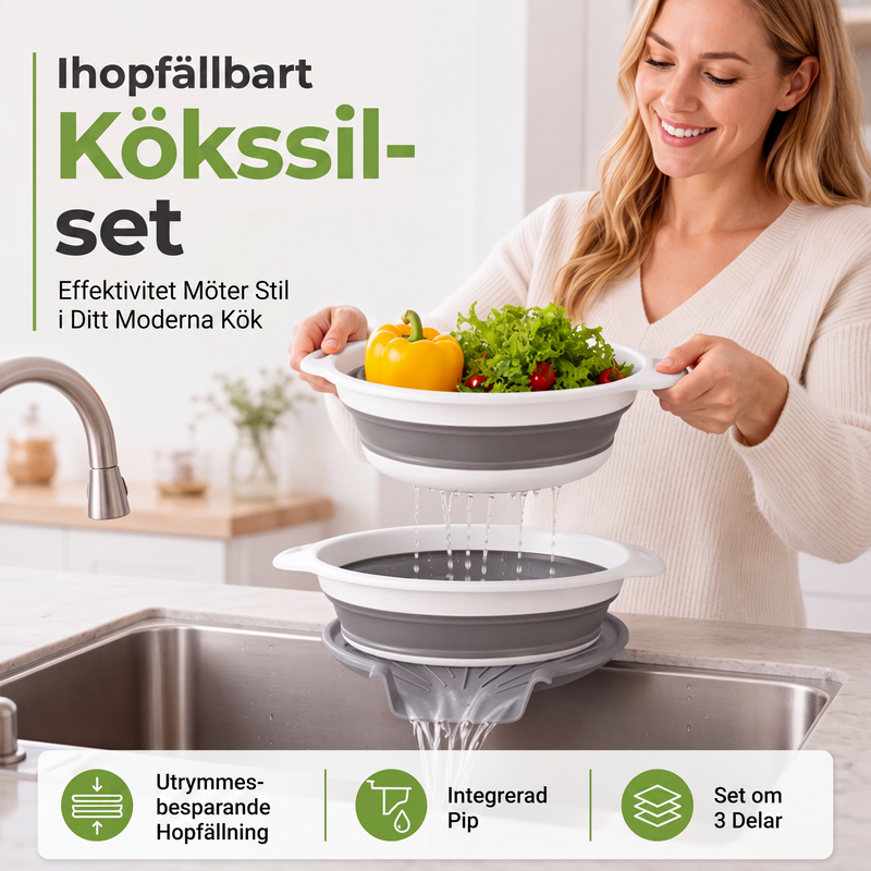 Drain Food Instantly! No-Mess 3-Piece Collapsible Colander Set