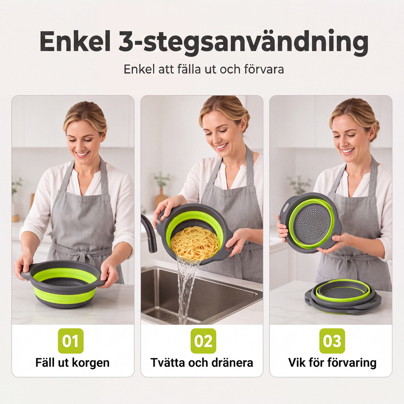 Drain Food Instantly! No-Mess 3-Piece Collapsible Colander Set