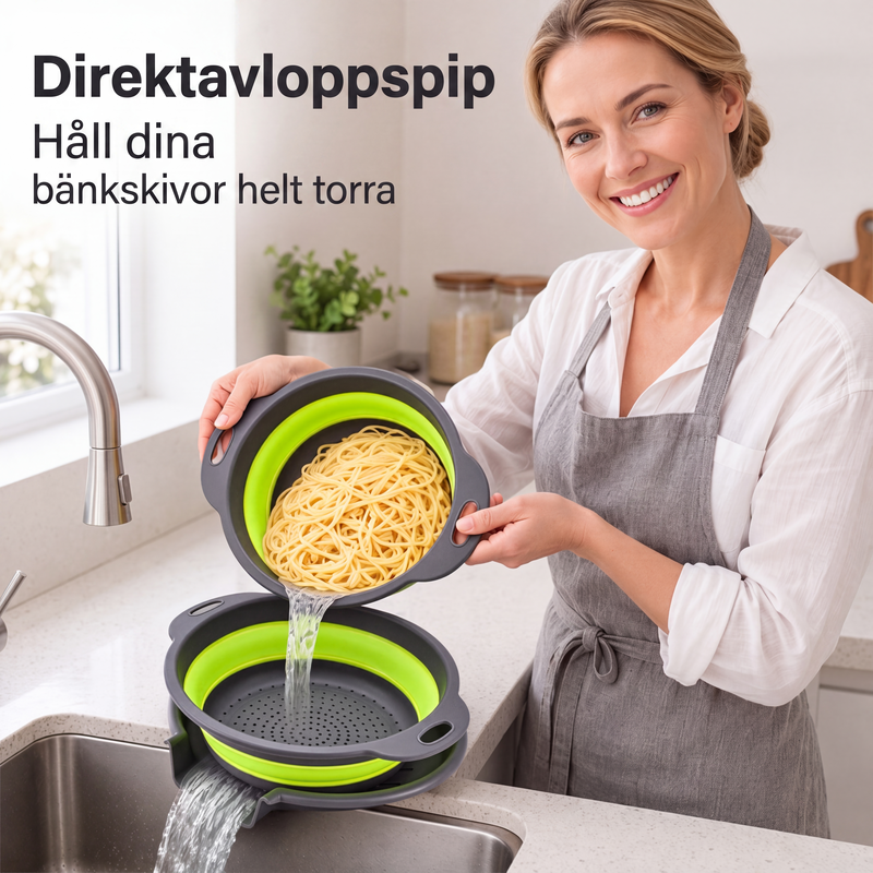 Drain Food Instantly! No-Mess 3-Piece Collapsible Colander Set