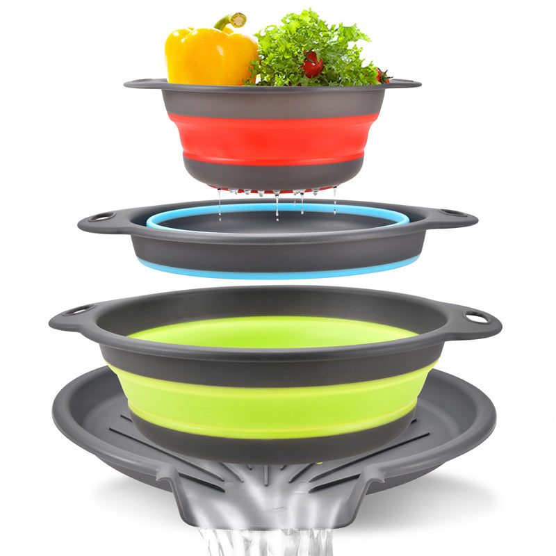 Drain Food Instantly! No-Mess 3-Piece Collapsible Colander Set