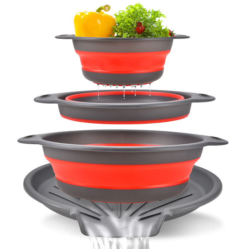 Drain Food Instantly! No-Mess 3-Piece Collapsible Colander Set