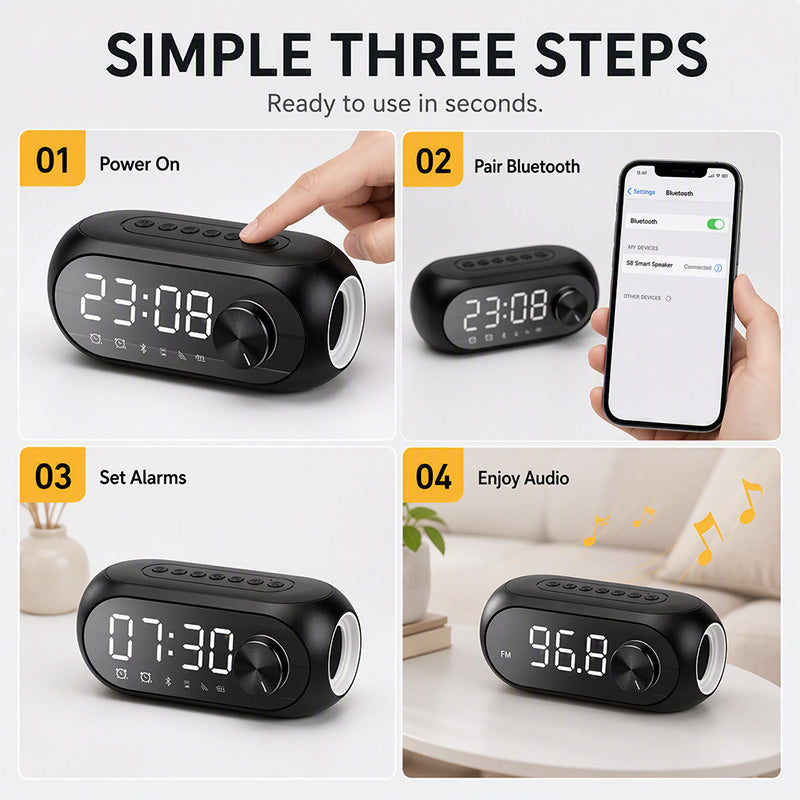 🔊50% OFF NOW! Multi‑Functional Portable Bluetooth Wireless Speaker‑ S8 Mirror Digital Alarm Clock Speaker, 360° Surround Sound Bedside Speaker with Dual Alarm & HD Mirror Display