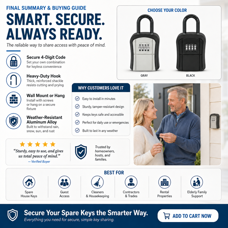 Store Keys Securely Instantly! No-Rust Weatherproof 4-Digit Lock Box