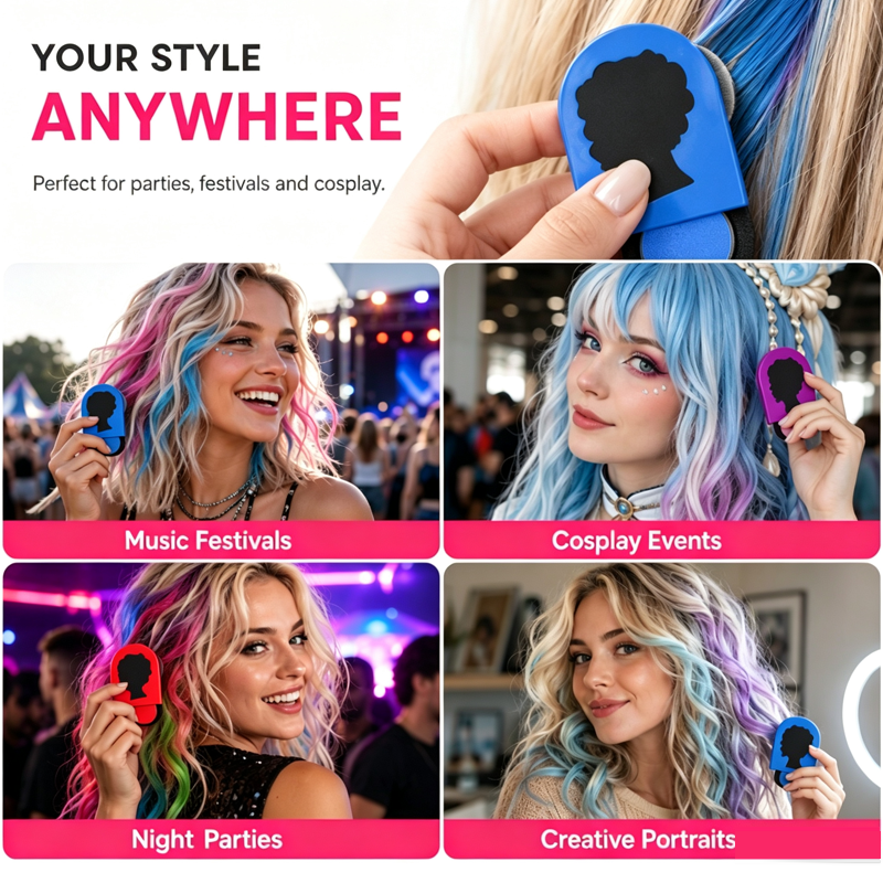 Color Hair Instantly! No-Clump Washable Slide-On Chalk