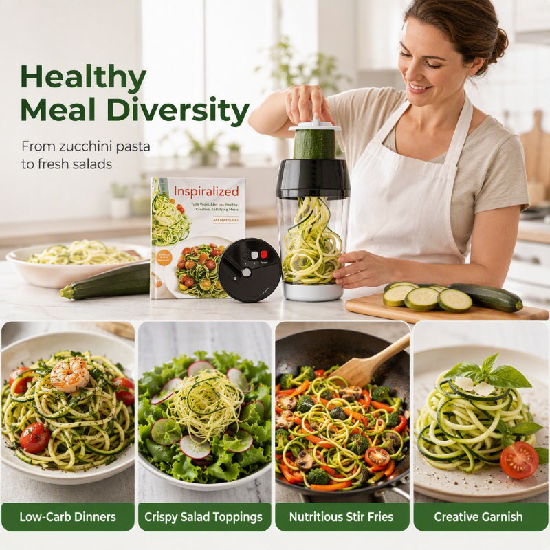 Spiral Any Veggie Instantly! No-Slip 4-in-1 Storage Slicer