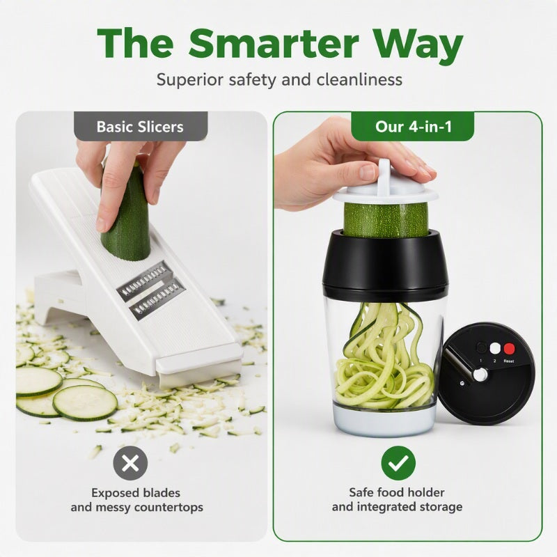 Spiral Any Veggie Instantly! No-Slip 4-in-1 Storage Slicer